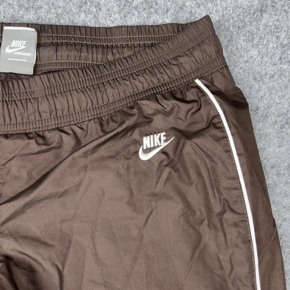 Nike Sportswear Track Pants Women's Medium Wide Leg Baggy Y2K Brown White Piping